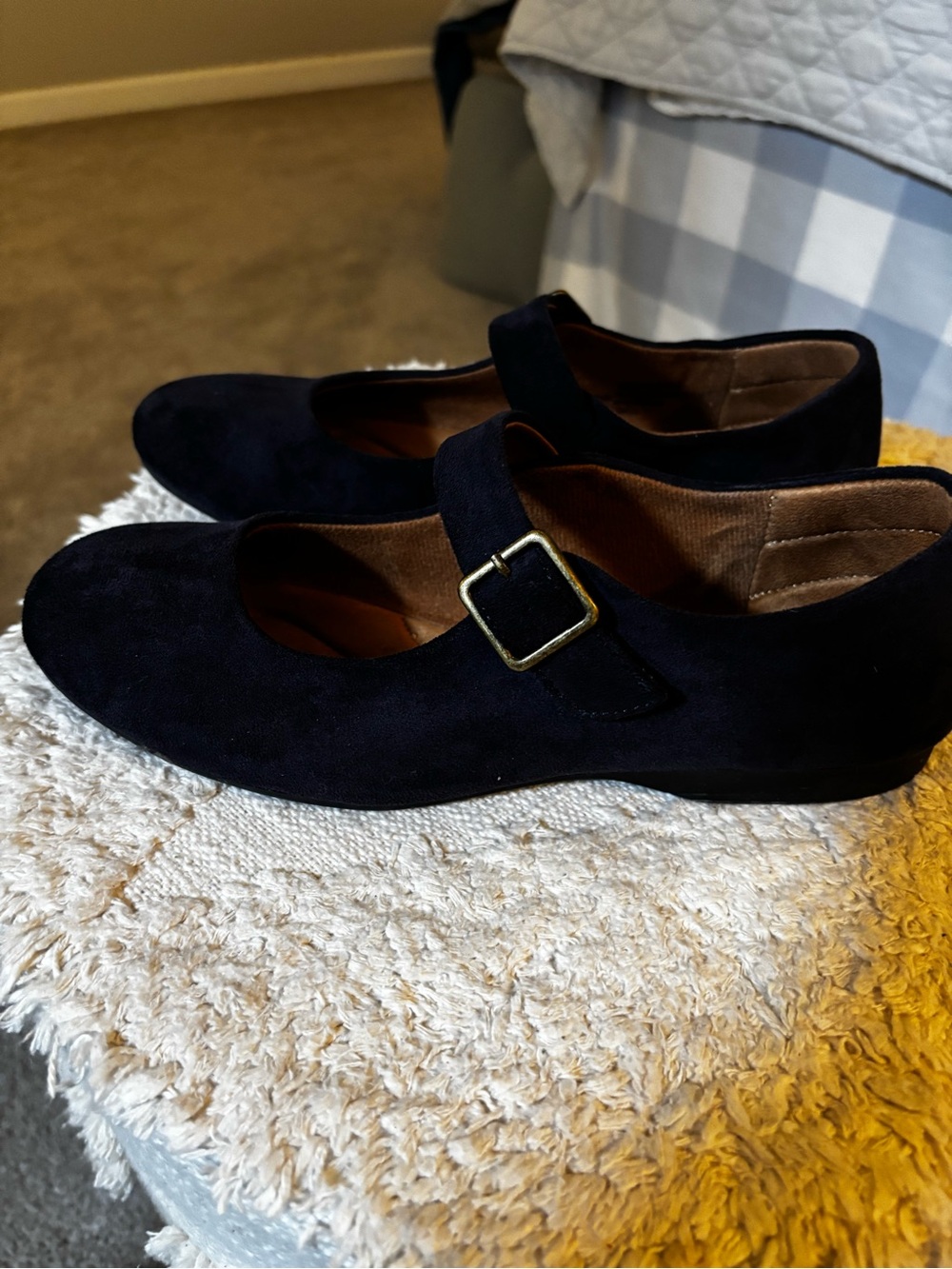 Classic Mary Jane Flats in Navy Suede